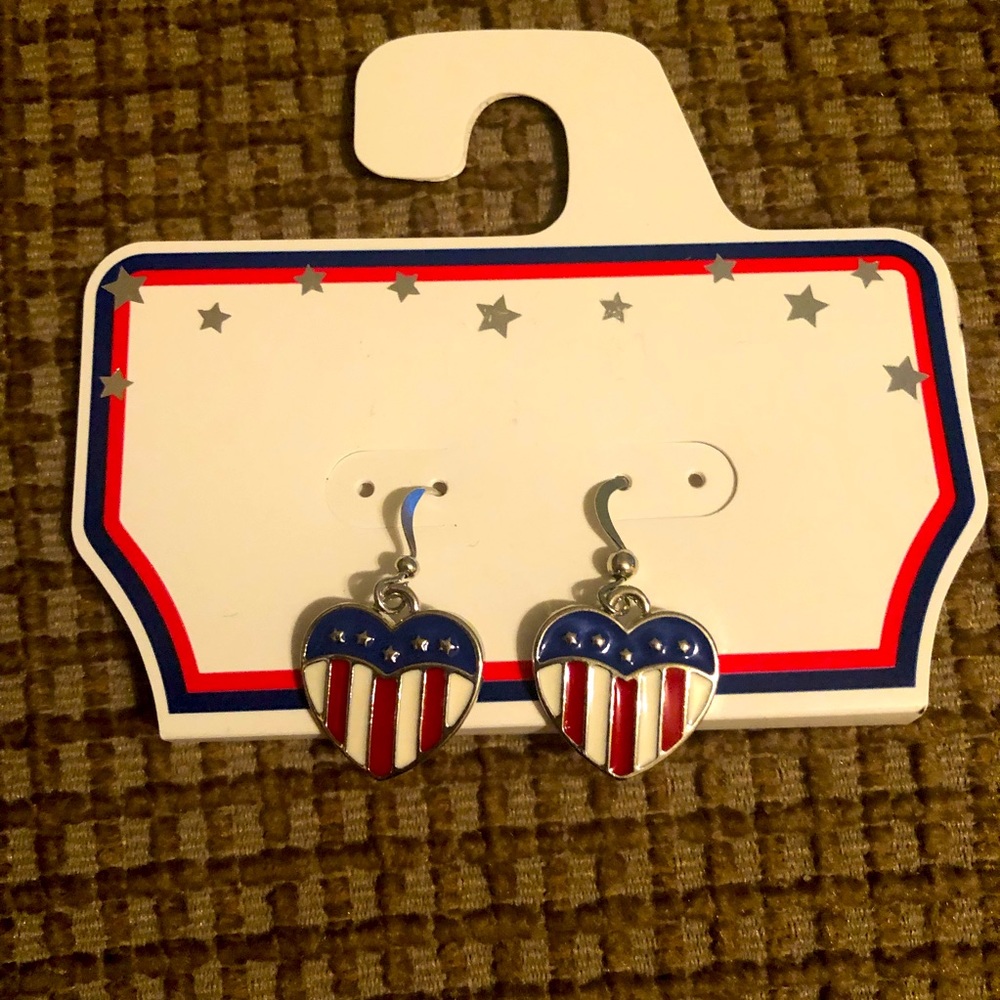 Patriotic Heart Earrings Brand New